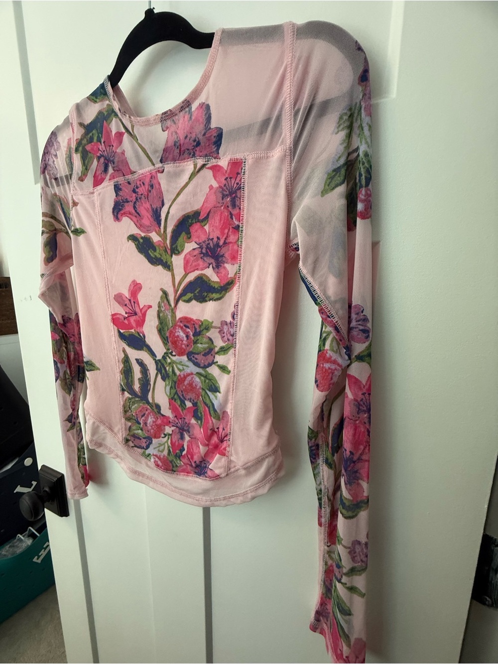 Free People Pink Floral Mesh Panel Long Sleeve Top - Picture 3 of 6